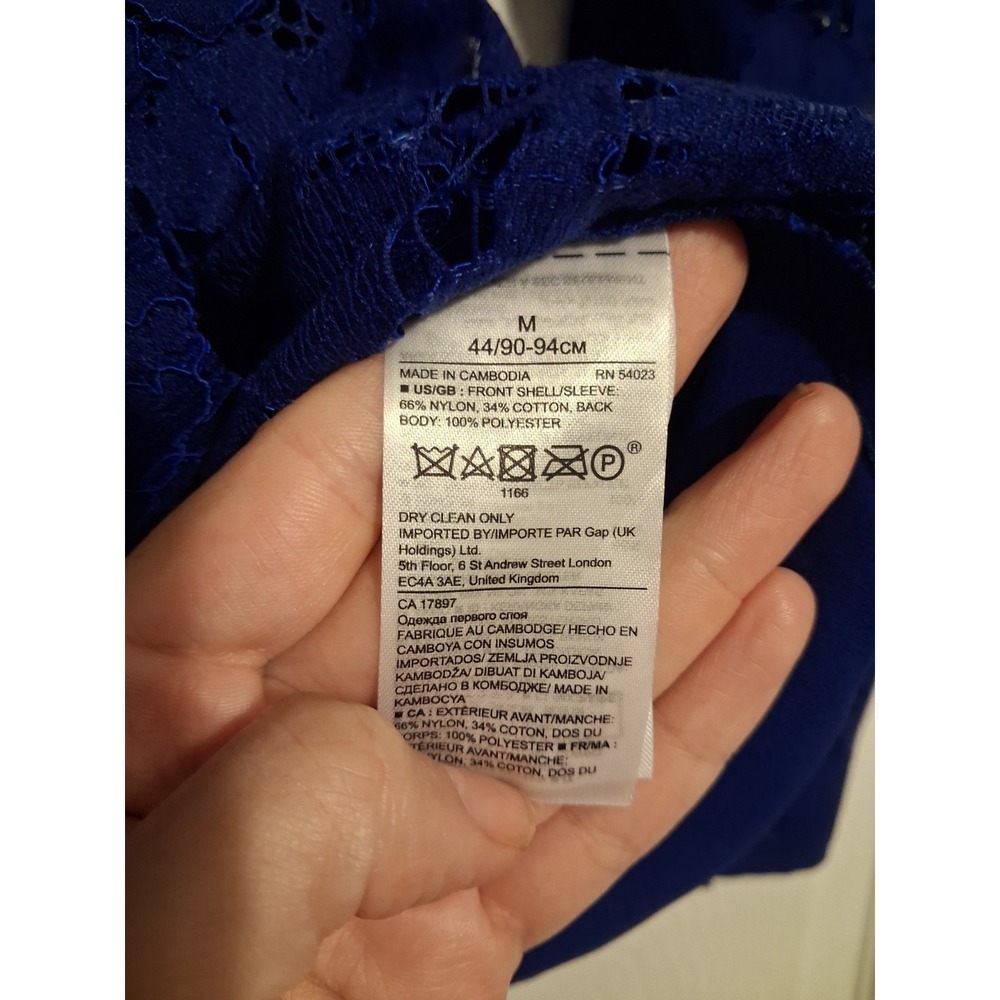Banana Republic M Cobalt Blue Floral Lace Button Down Blouse Military Sheer - Picture 7 of 12